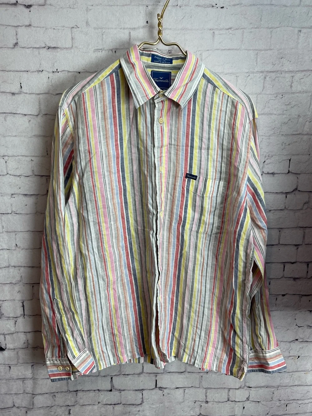 Faconnable size medium long sleeve buttondown shirt linen multicolor